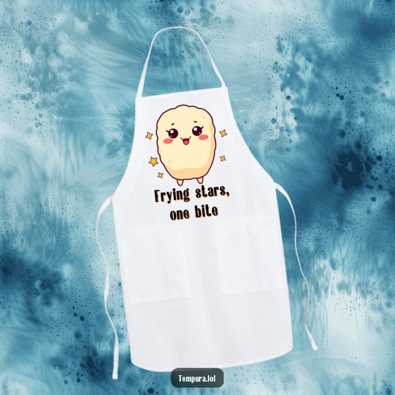 Funny Apron showcasing a tempura piece juggling stars, perfect for adding humor to cooking.