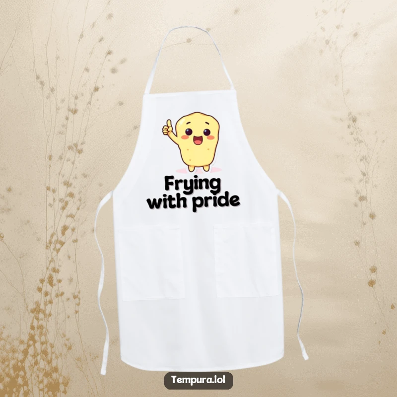 Funny Tempura Thumbs-Up Apron with a tempura character giving an excited thumbs-up, adding a humorous and approving theme to kitchen wear.