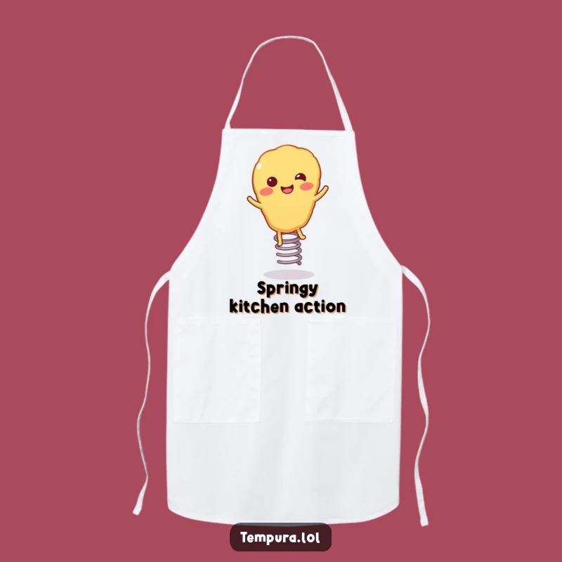 Funny Chef Bouncing Tempura Apron: Happy Fried Character Kitchen Wear, Whimsical Funny Gift