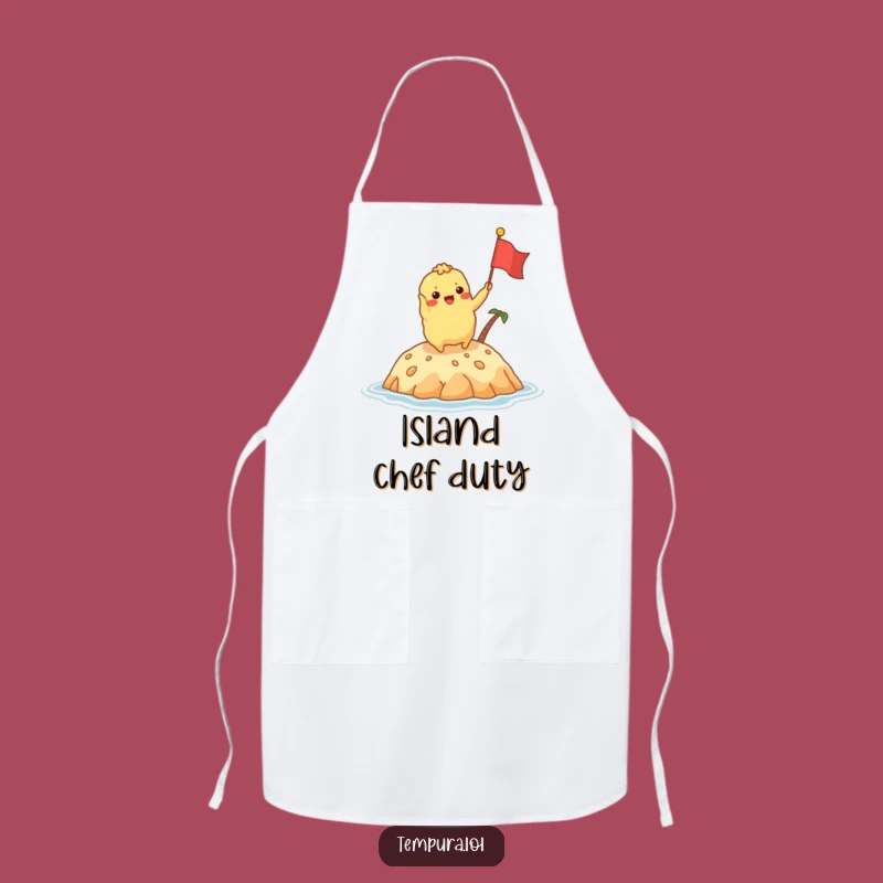 Funny Tempura Island Flag Apron: Excited Fried Character Kitchen Fun