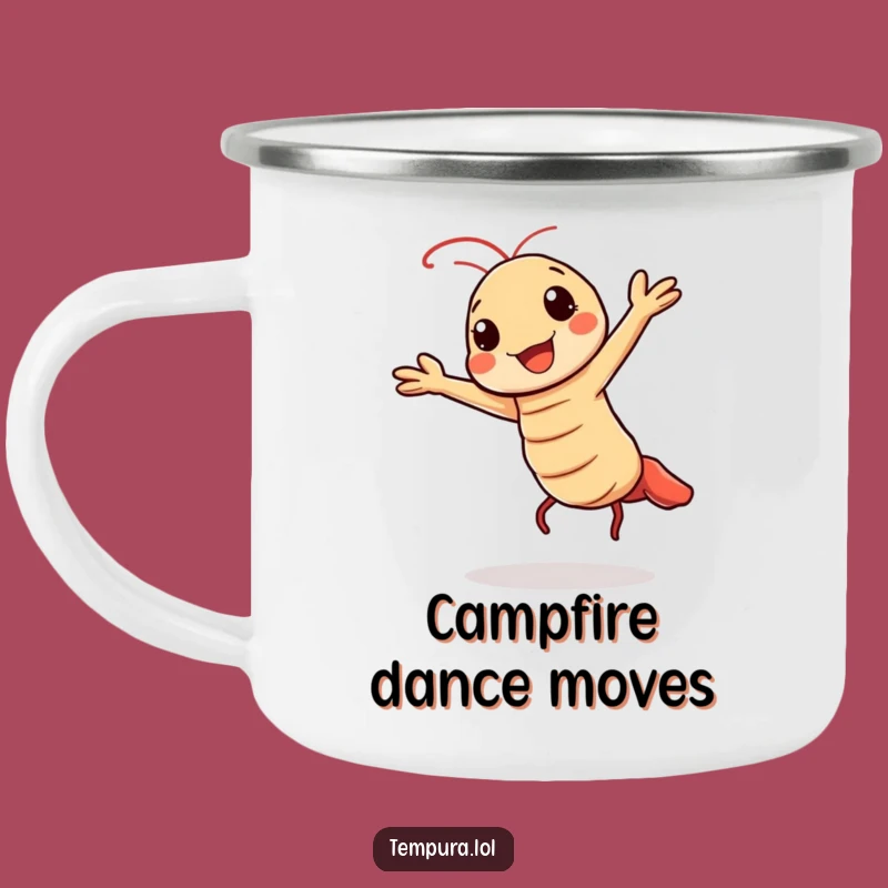 Funny Kawaii Tempura Dance Camping Mug: Cheerful Shrimp Energy Outdoors