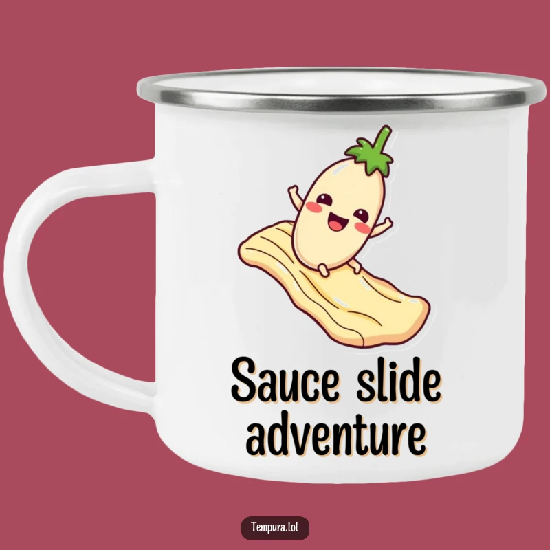 Funny Eggplant Sauce Slide Camping Mug: Durable & Hilarious Food Drinkware