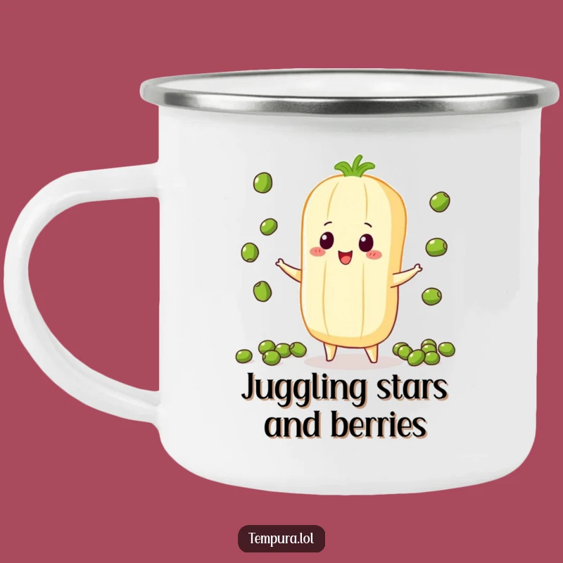 Funny Juggling Veggie Camping Mug: Skillful Outdoor Companion, Hilarious Gift