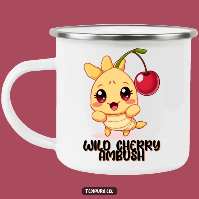 Funny Surprised Tempura Shrimp Camping Mug: Wide-Eyed Reaction, Cherry Gag, Hilarious Funny Gift