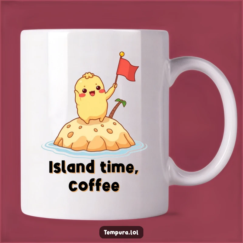 Funny Tempura Island Flag Mug: Excited Fried Character, Perfect Gift