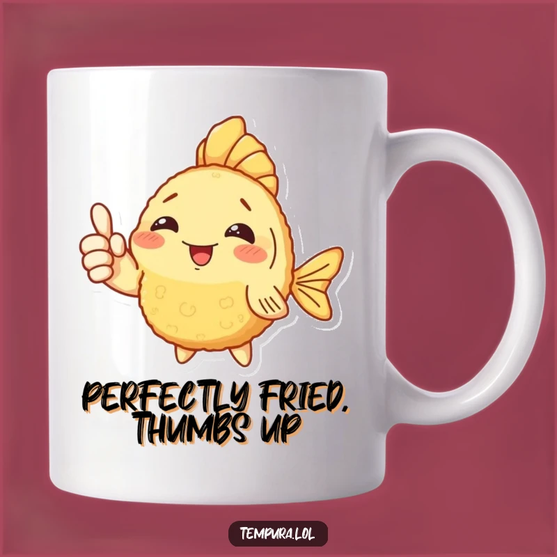 Funny Fish Tempura Thumbs Up Mug: Perfect Catch for a Hilarious Gift