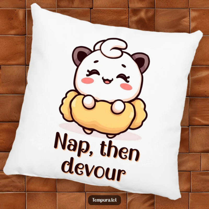 Funny Tempura Pillow: A soft pillow featuring a funny piece of tempura winking with a smile, bringing cozy charm.