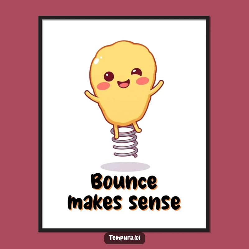Funny Digital Art: Smiling Bouncing Tempura Print, Joyful Fried Character, Instant Funny Gift