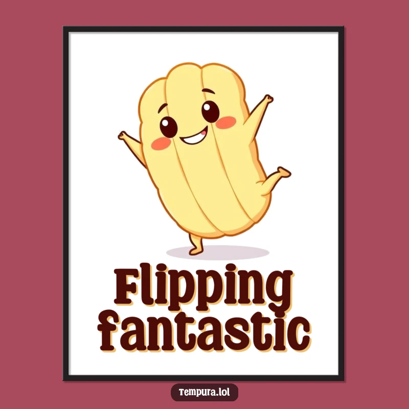 Funny Kawaii Tempura Cartwheel Digital Art Print: Grinning Fried Character Art