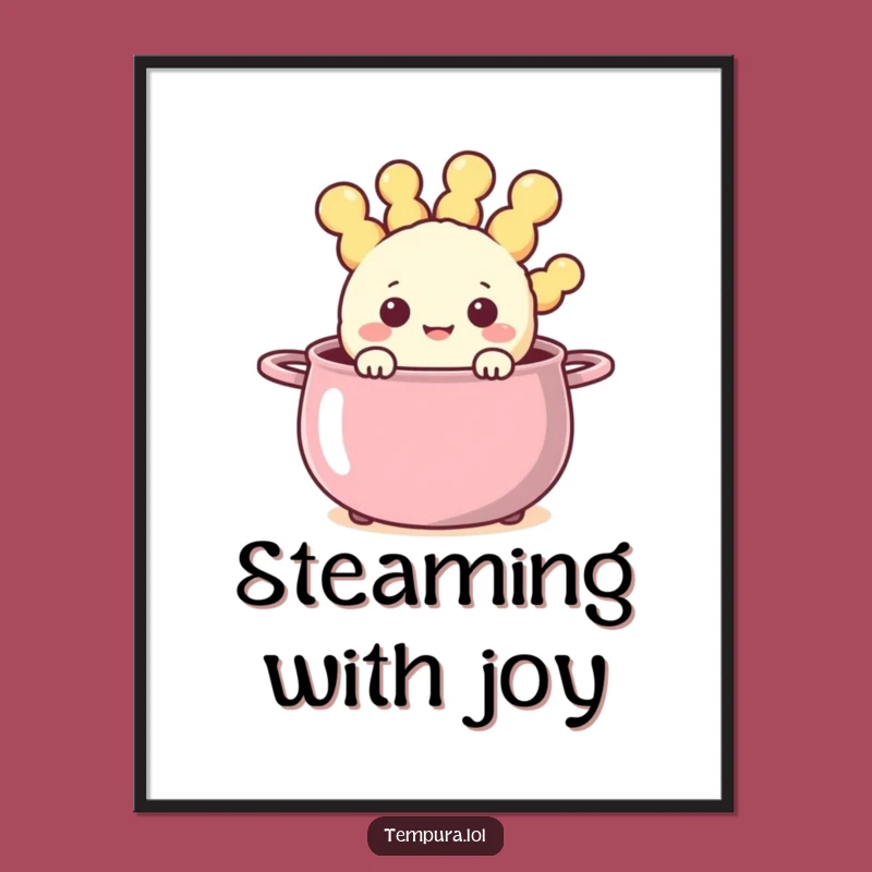 Funny Steaming Pot Tempura Digital Art Print: Happy Fried Character Art
