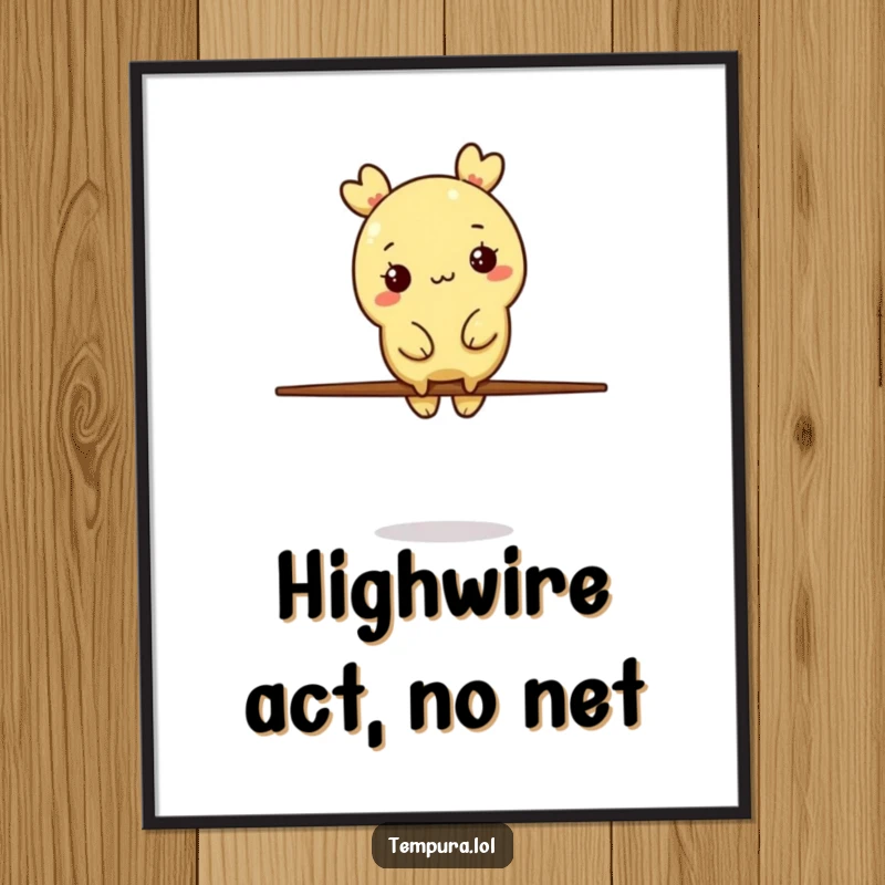 Funny Tempura Character Digital Art Print: A tempura piece balances artfully on a chopstick, presenting a humorous and captivating visual.