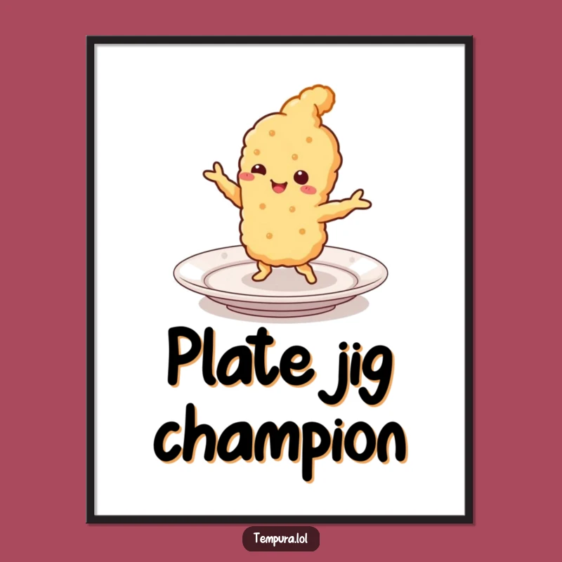 Funny Tempura Jigging Digital Art: Smiling Food Print, Hilarious Decor