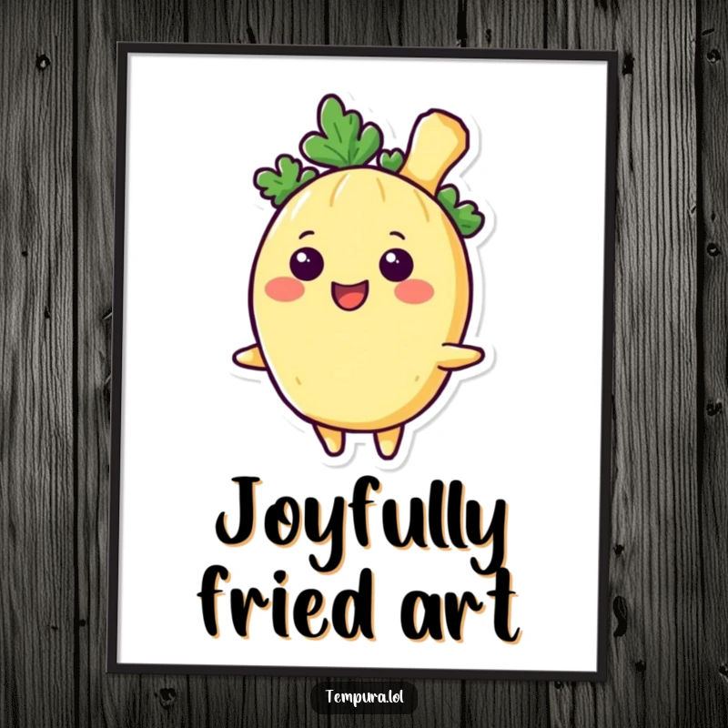 Funny Tempura Vegetable Digital Art Print, illustrated with a big, happy smile, ideal for instant, cheerful wall decoration.