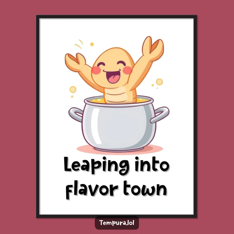 Funny Tempura Shrimp Leaping Digital Art: Instant Joyful Culinary Decor!