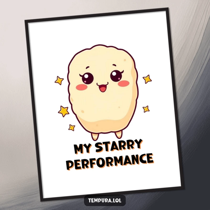 Funny Digital Art Print of a cute tempura character happily juggling small, twinkling stars.