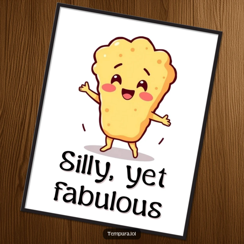 Funny Silly Dance Batter Digital Art Print: A tempura batter character dances a silly dance, available for instant download, full of cute food-themed humor.