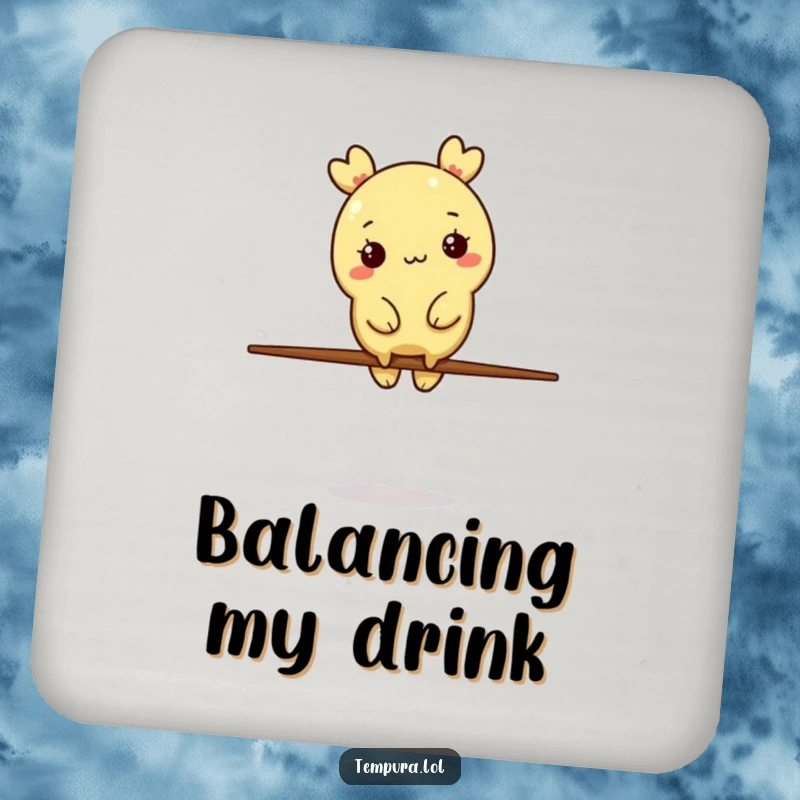 Funny Tempura Character Coaster: A tempura piece balances on a chopstick, offering humorous protection and a touch of foodie flair.