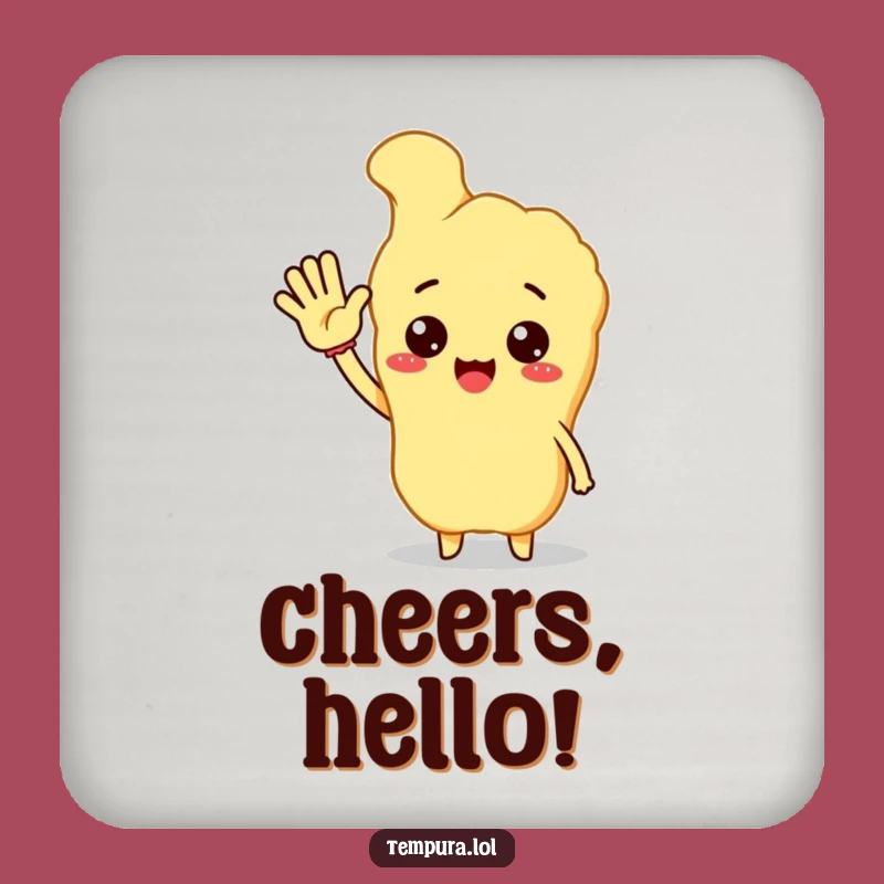 Funny Hello Tempura Coaster - Protect Surfaces with a Friendly Wave