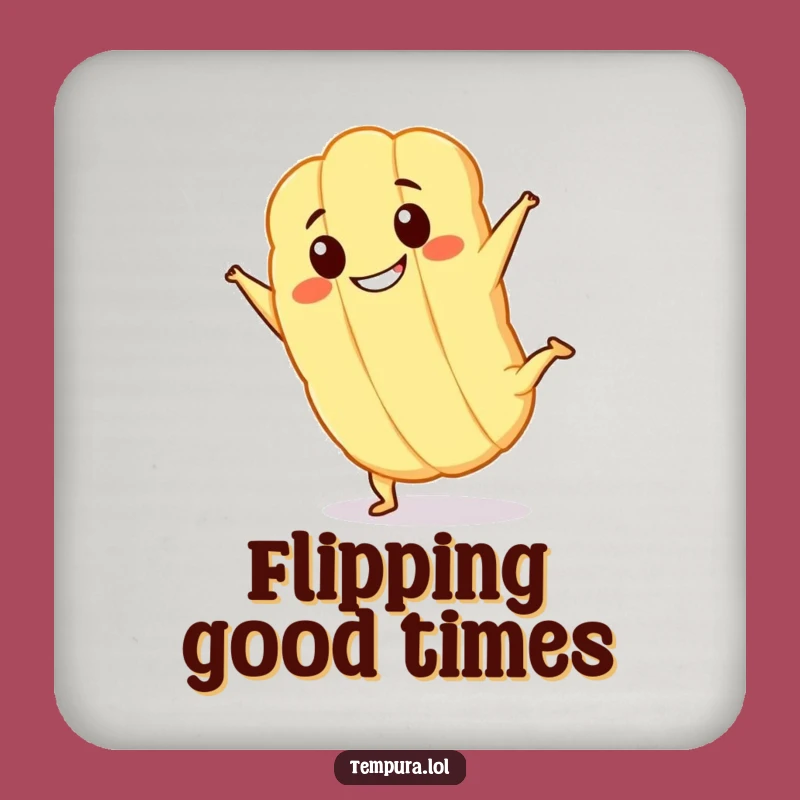 Funny Kawaii Tempura Cartwheel Drink Coaster: Grinning Fried Character Protection