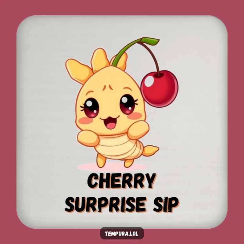 Funny Surprised Tempura Shrimp Coaster Set: Wide-Eyed Shock, Cherry Gag, Stylish Funny Gift