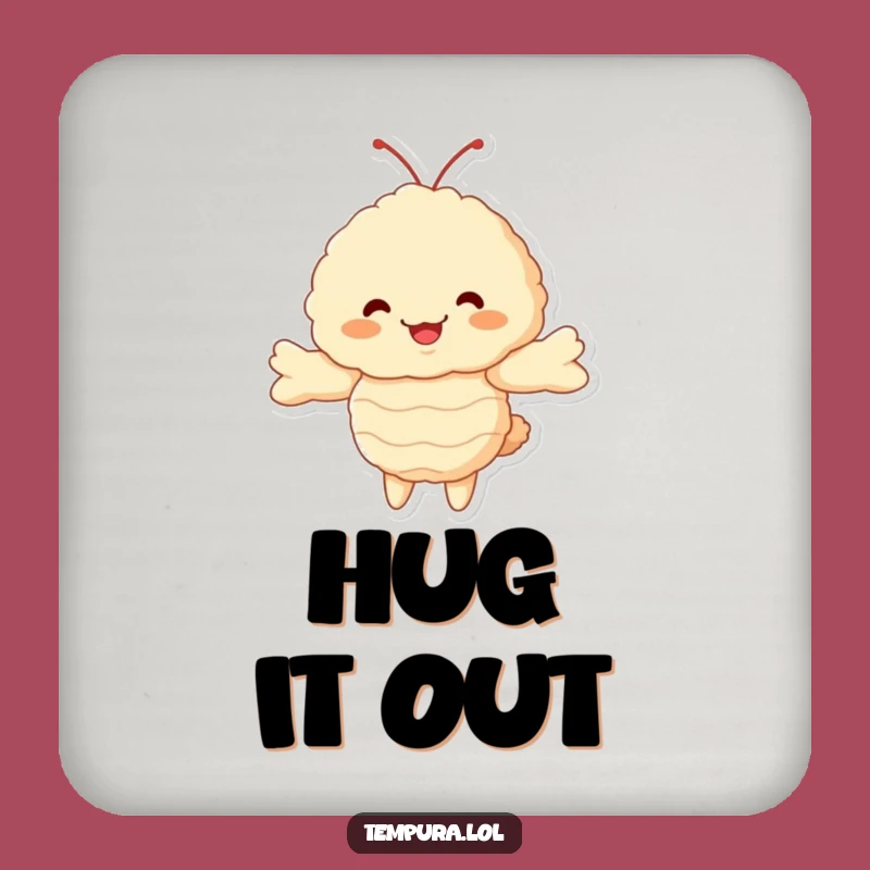 Funny Tempura Shrimp Coaster Set: Cute Fluffy Hug Character, Protective & Hilarious Funny Gift