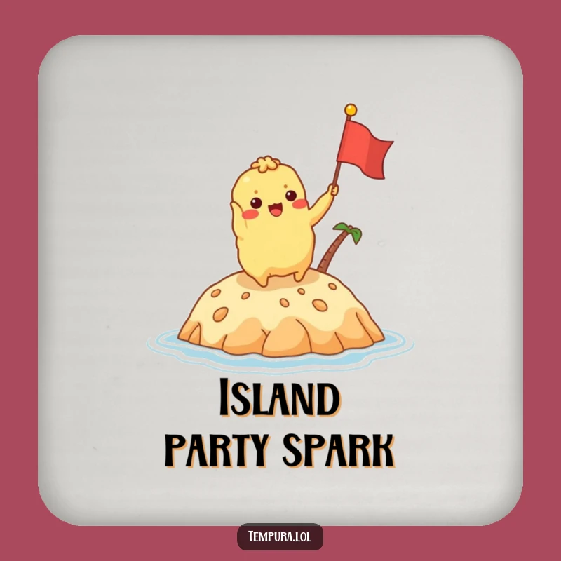 Funny Tempura Island Flag Drink Coaster: Excited Fried Character Protection