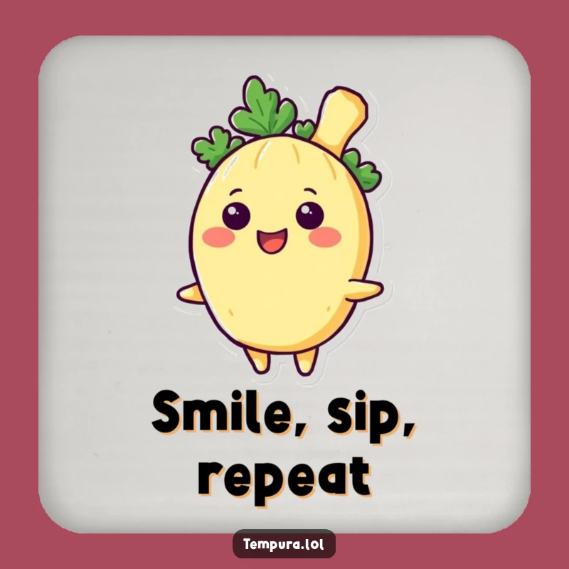 Funny Tempura Veggie Smile Drink Coaster: Protect Surfaces with Cheerful Art