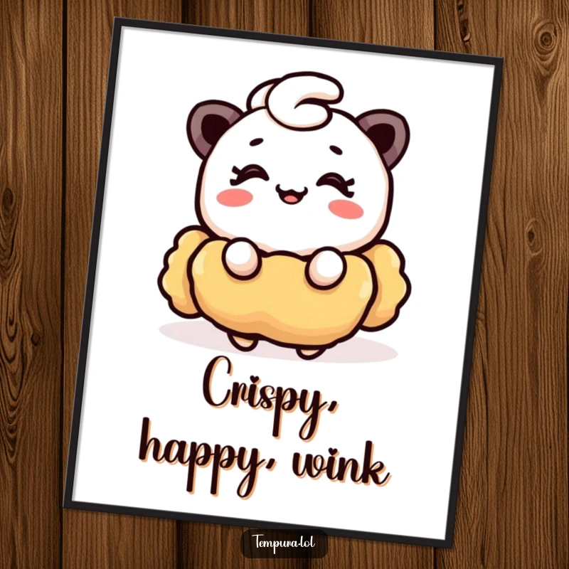 Funny Tempura Poster: A vibrant poster showing a funny piece of tempura winking with a delightful smile.