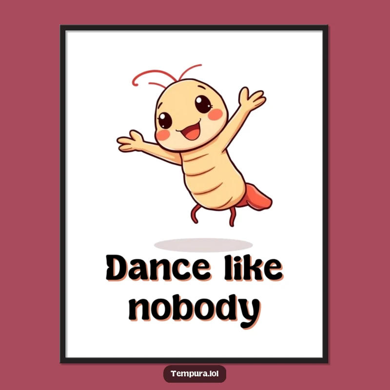 Funny Kawaii Tempura Dance Poster: Cheerful Shrimp Art for Your Walls