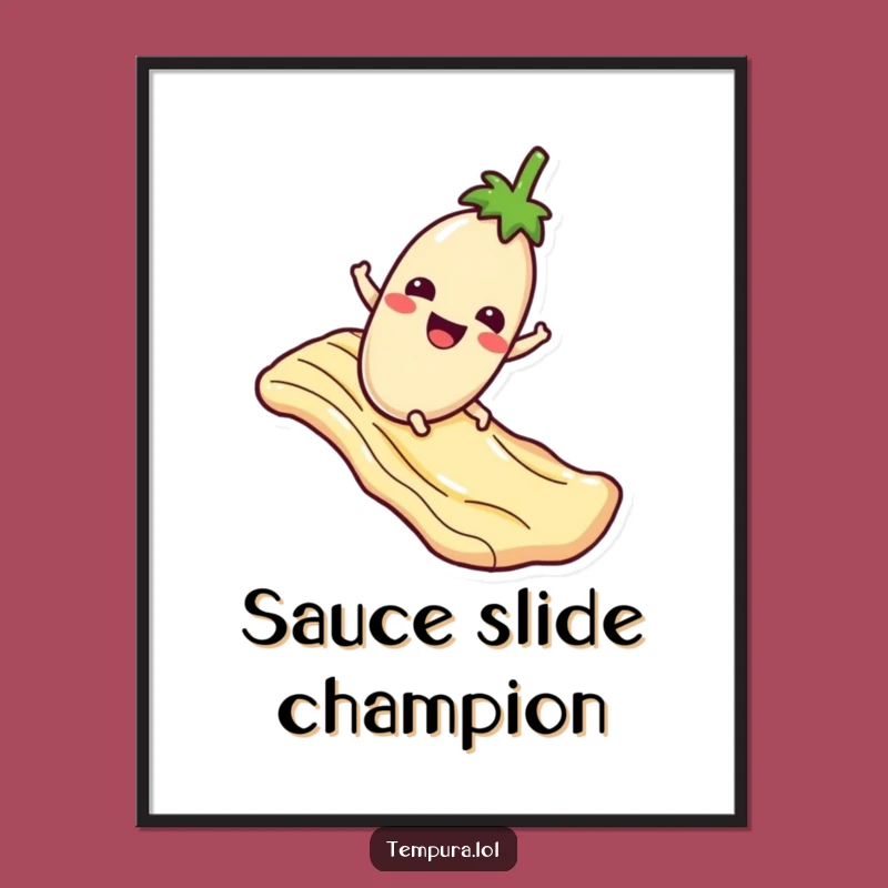 Funny Eggplant Sauce Slide Poster: Whimsical Food Wall Art & Gift