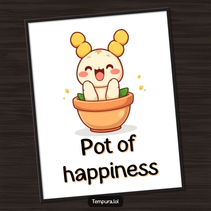Funny Tempura Poster: A vibrant poster showing a funny piece of tempura leaping into a pot with great enthusiasm.