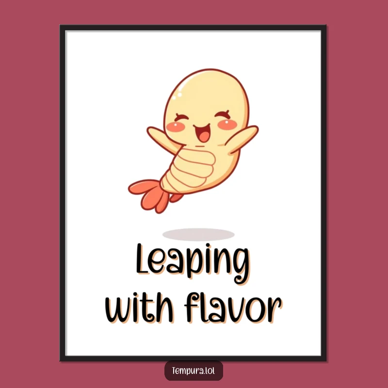 Funny Jumping Tempura Shrimp Poster: Vibrant Cartoon Art for Hilarious Wall Decor