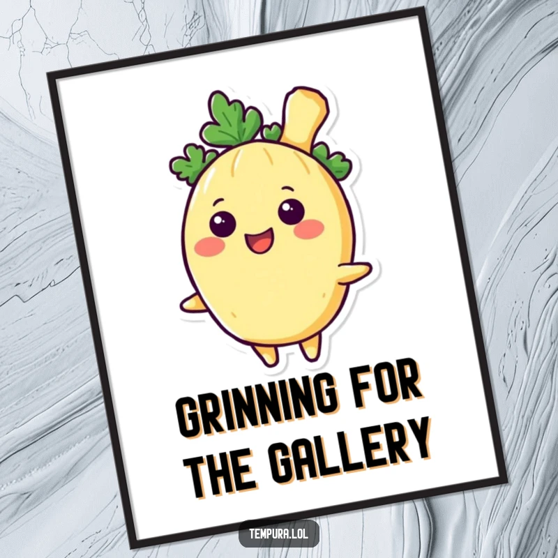 Funny Tempura Vegetable Poster, featuring a character with a broad, happy smile, bringing cheer and deliciousness to wall decor.
