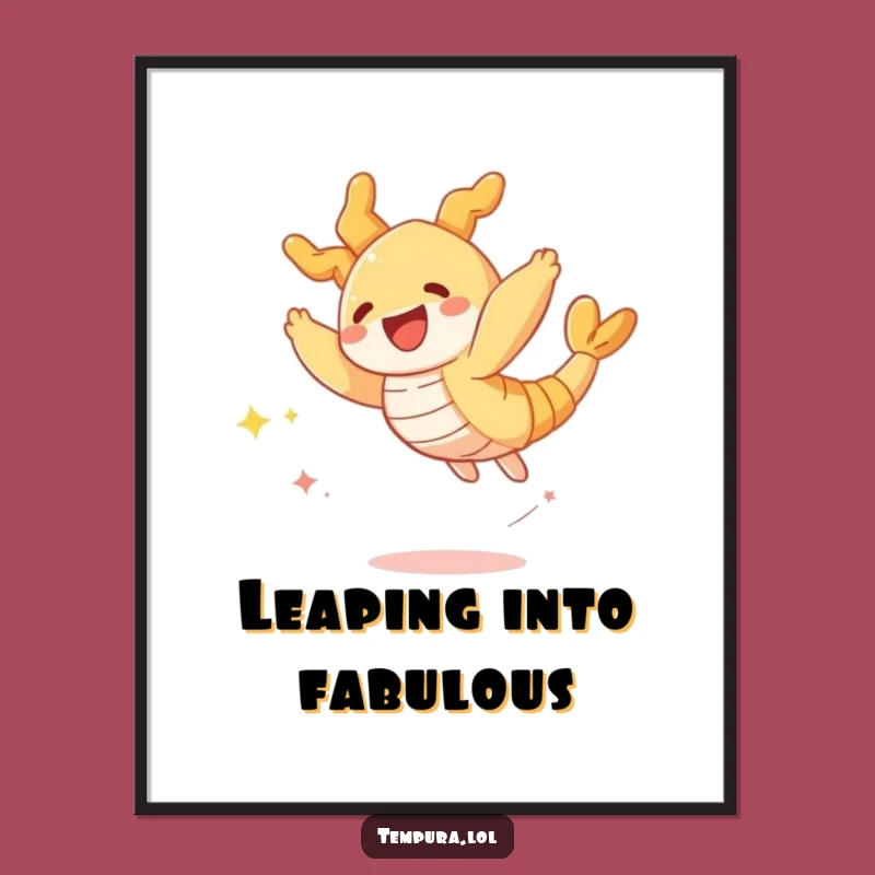 Funny Tempura Shrimp Sparkle Art Print - Joyful Foodie Decor Piece