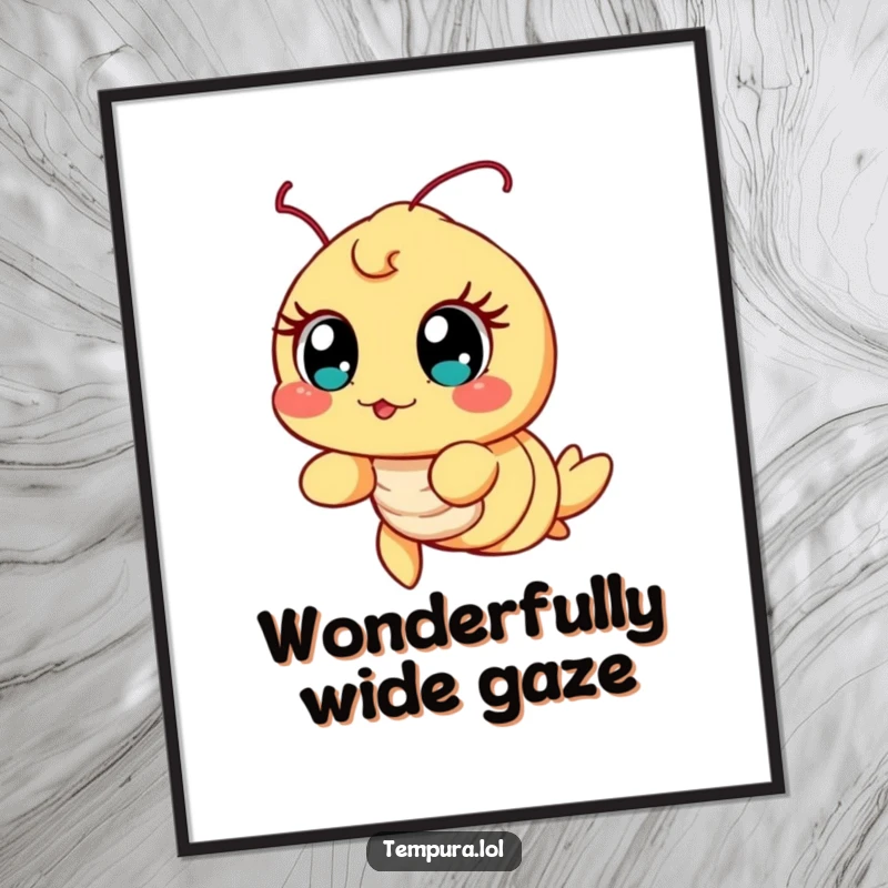 Funny Excited Shrimp Poster, depicted with wide, excited eyes, adding a humorous and wondrous element to wall decor.