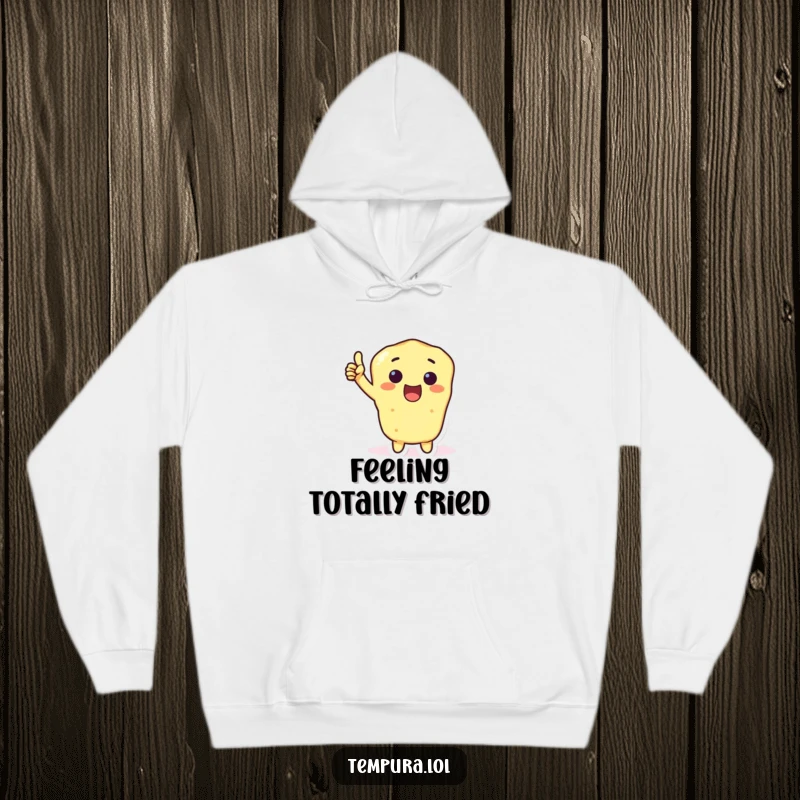 Funny Tempura Thumbs-Up Hoodie featuring an excited tempura character showing a thumbs-up, offering warmth and a humorous, positive design.