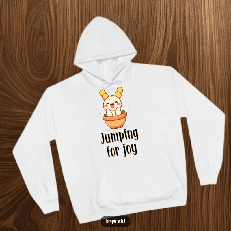 Funny Tempura Hoodie: A cozy hoodie depicting a funny piece of tempura joyfully jumping into a pot.