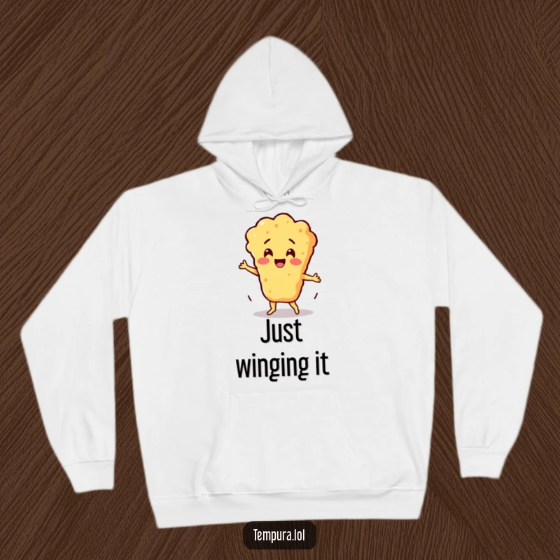 Funny Silly Dance Batter Hoodie: A tempura batter character grooves in a silly dance, offering warmth and a dose of humorous energy.