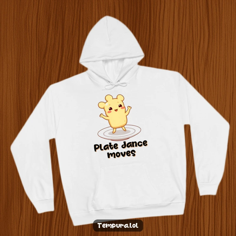 Funny Tempura Hoodie: A piece of tempura happily doing a jig on a plate, offering comfort and joyful celebration.