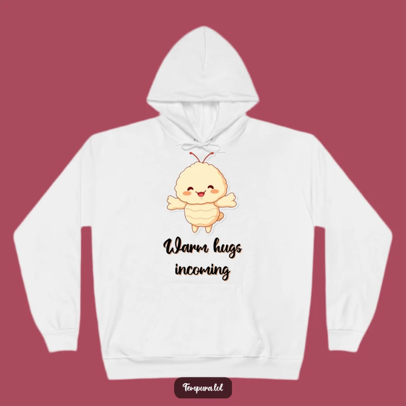 Funny Cozy Tempura Shrimp Hoodie: Fluffy Character Hugging Design, Warm & Hilarious Funny Gift