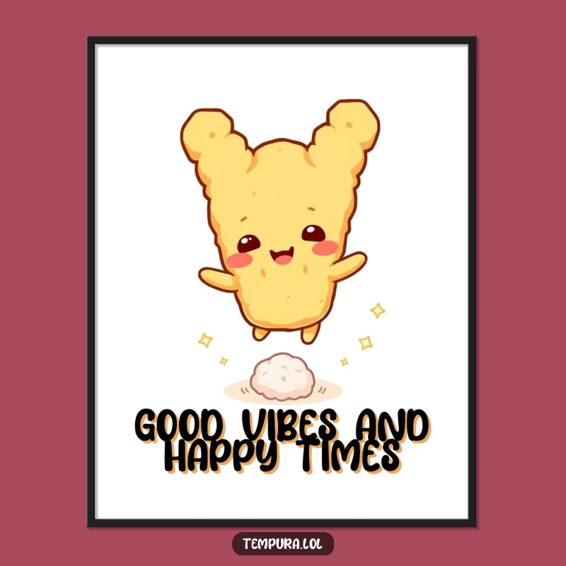 Free Printable Wall Art: Bouncing Rice Ball Tempura, Humorous Downloadable Decor for a Cheerful Space