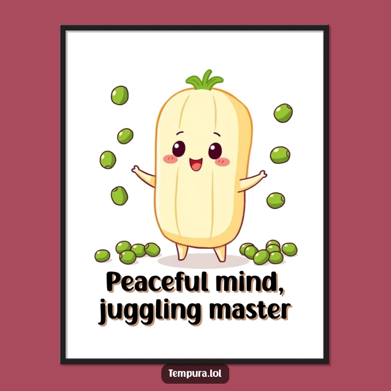 Free Printable Wall Art: Juggling Tempura Veggies, Humorous Downloadable Foodie Decor Art