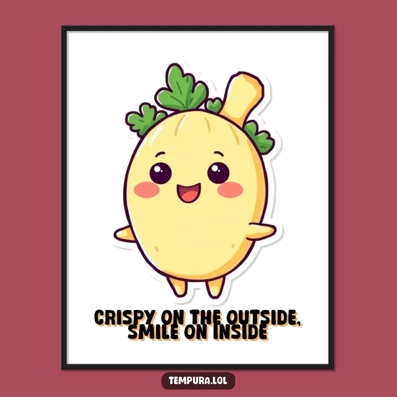 Free Printable Wall Art: Smiling Tempura Veggies, Humorous Downloadable Food Decor Art