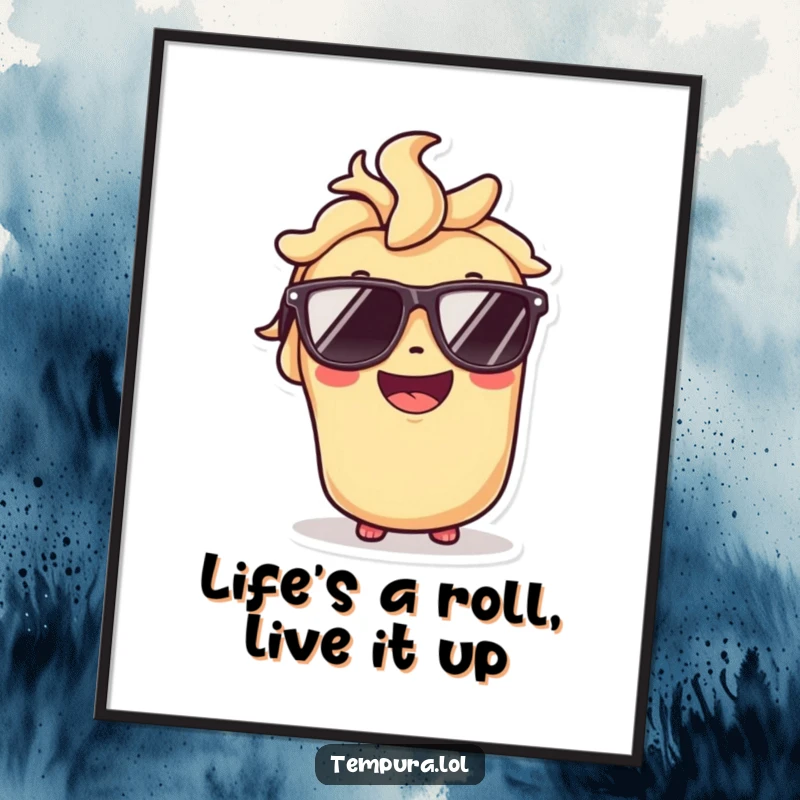 Funny Free Printable Wall Art: Tempura roll character wearing sunglasses and smiling broadly, adding a cool vibe.