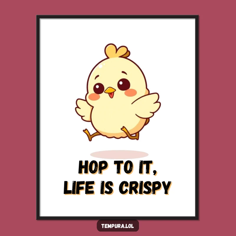 Funny Free Printable Wall Art: Giggling Chicken Tempura Hop Downloadable Gift