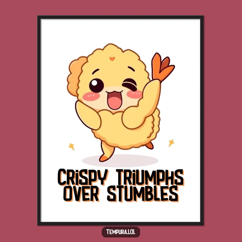 Funny Free Printable Wall Art: Tripping Tempura Shrimp Clumsy Decor. Downloadable Humorous Art.