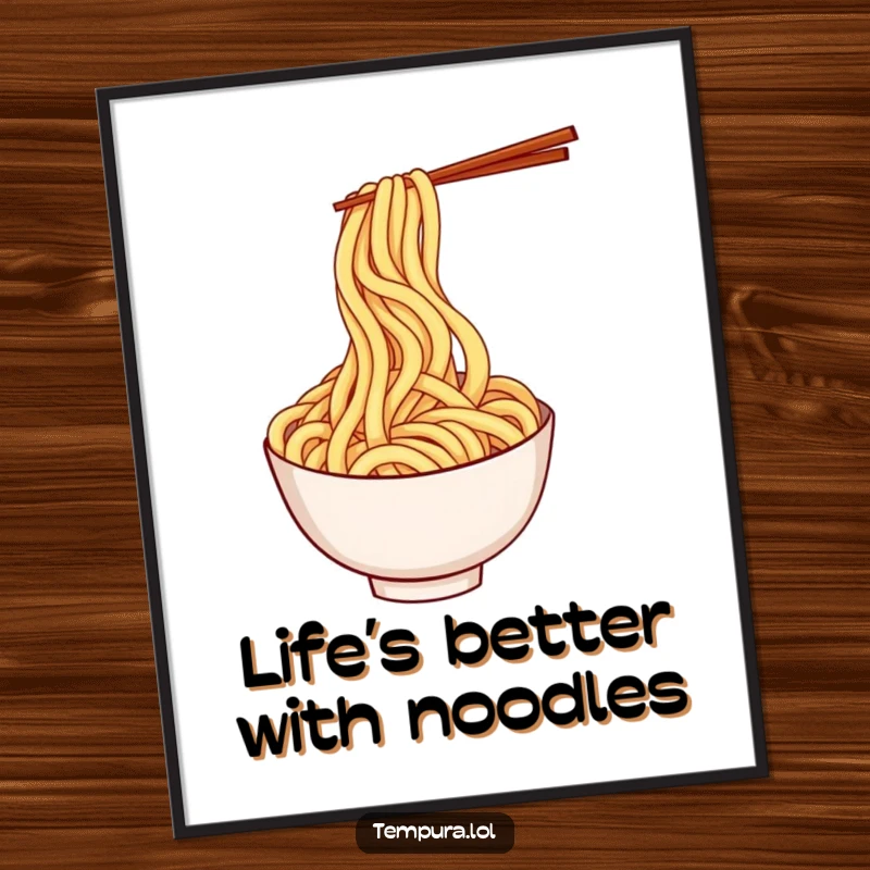 Funny Free Printable Wall Art: A whimsical udon noodle captured in a playful twirling motion, perfect for kitchens.