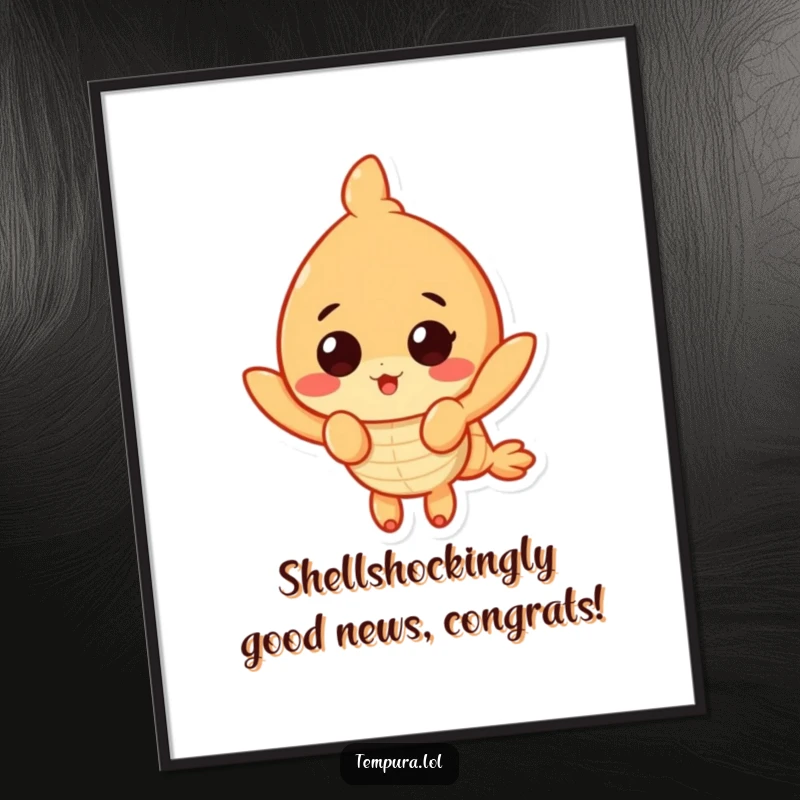 Funny Free Printable Wall Art of a tempura shrimp character with a comically surprised expression, adding zest to decor.