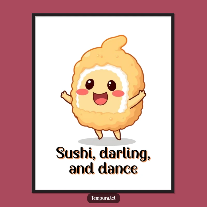 Free Printable Wall Art: Dancing Tempura Sushi Art, Funny Downloadable Decor.
