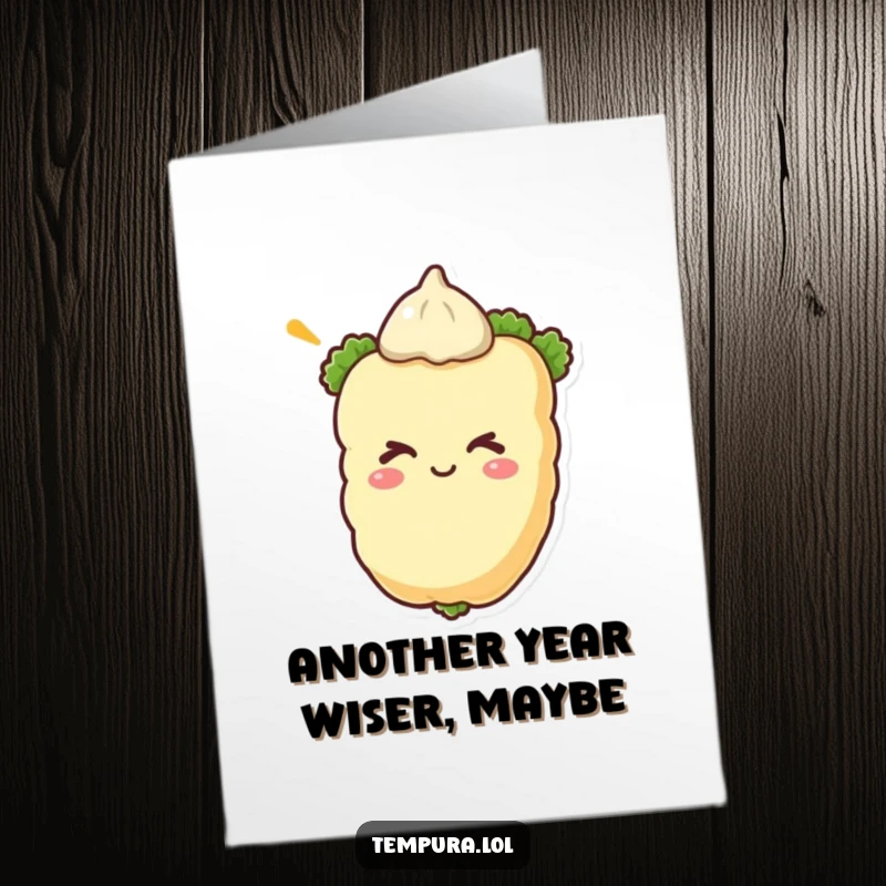 Funny Free Printable Birthday Card: A tempura vegetable winking playfully, perfect for a humorous DIY greeting.